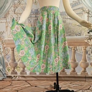 Vintage 1960's Skirt Midi Skirt Green Pink Blue Floral Retro